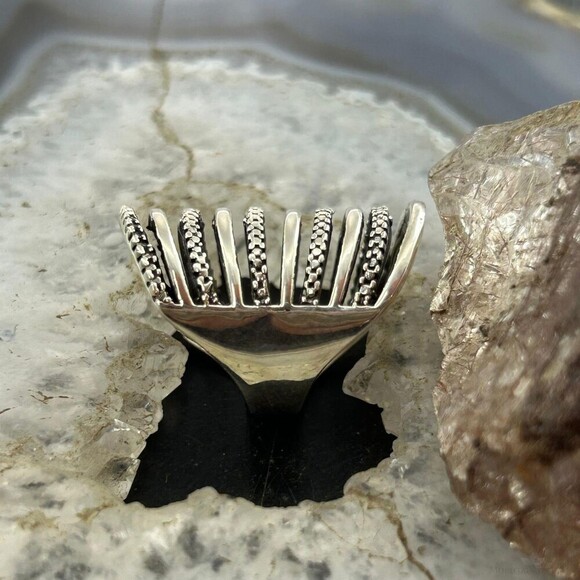 Sterling Silver Stripes Stacked Dome Modern Ring For Women, Taxco Mexico - Picture 5 of 10